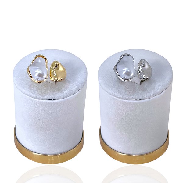 Anel Ajustável Bijuteria Dourado e Prata Madrepérola Ondulado