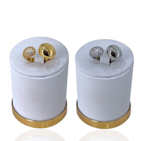 Anel Ajustável Bijuteria Dourado e Prata Duas Pontas Cravejada