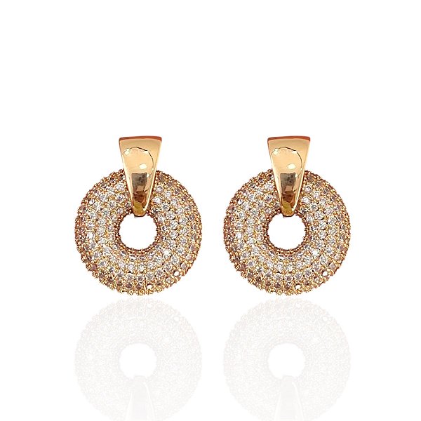 Brinco Folheado Ouro 18k e Prata 925 Mandala Cravejada