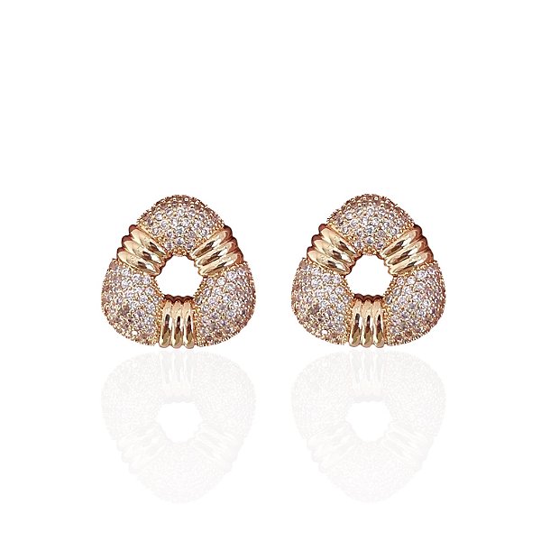 Brinco Folheado Ouro 18k e Prata 925 Triângulo Cravejado