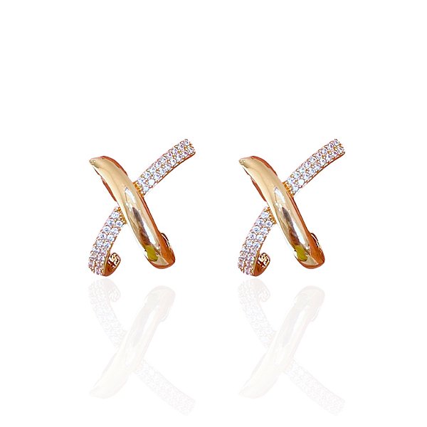 Brinco Folheado Ouro 18k e Prata 925 X Cravejado