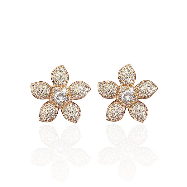 Brinco Folheado Ouro 18k e Prata 925 Flor Cravejado