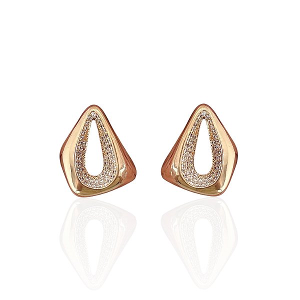 Brinco Folheado Ouro 18k e Prata 925 Orgânico Vazado Cravejado