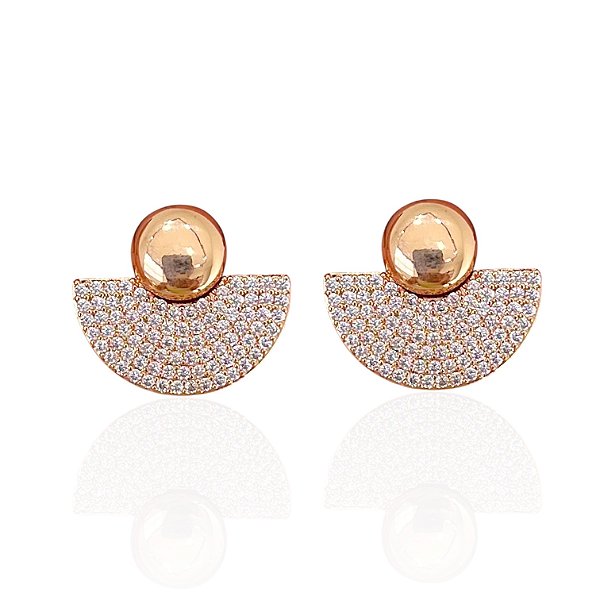 Brinco Folheado Ouro 18k e Prata 925 Disco Cravejado