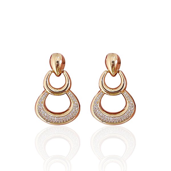 Brinco Folheado Ouro 18k e Prata 925 Redondo Gota Cravejado