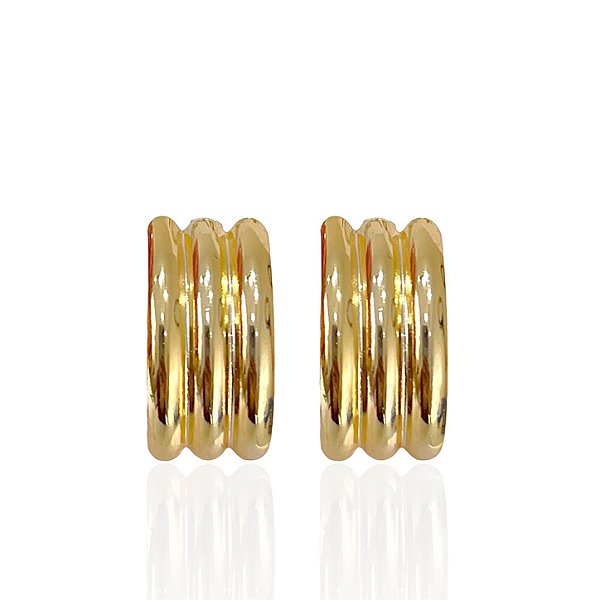 Brinco Folheado Ouro 18k Quadrado Ondas Liso
