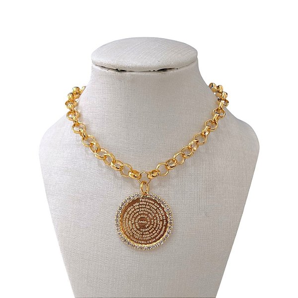 Colar Folheado Ouro 18k Correntaria Pai Nosso strass