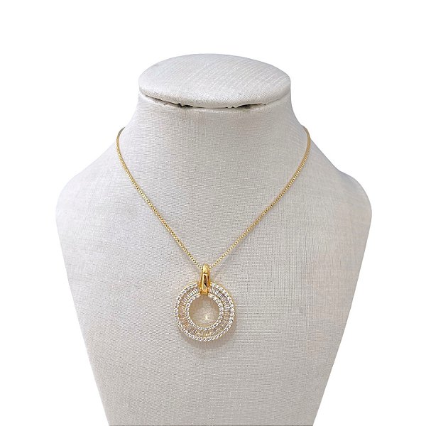 Colar Folheado Ouro 18k e Prata 925 Mandala Cravejada