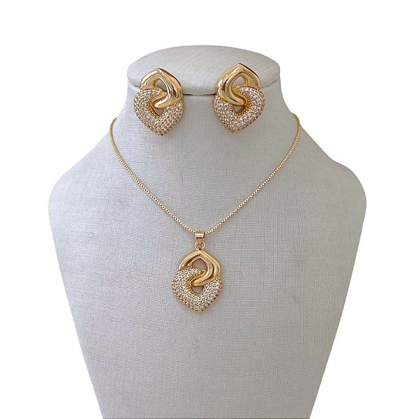 Colar Folheado Ouro 18k e Prata 925 Gota Cravejado