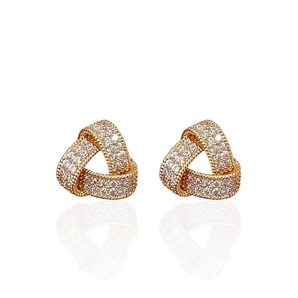 Brinco Folheado Ouro 18k e Prata 925 Nó Trançado Cravejado