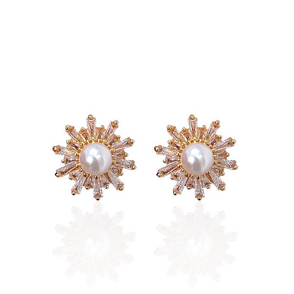Brinco Folheado Ouro 18k e Prata 925 Mandala Pérola Cravejada