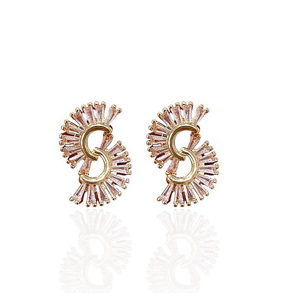Brinco Folheado Ouro 18k e Prata 925 Leques Cravejado