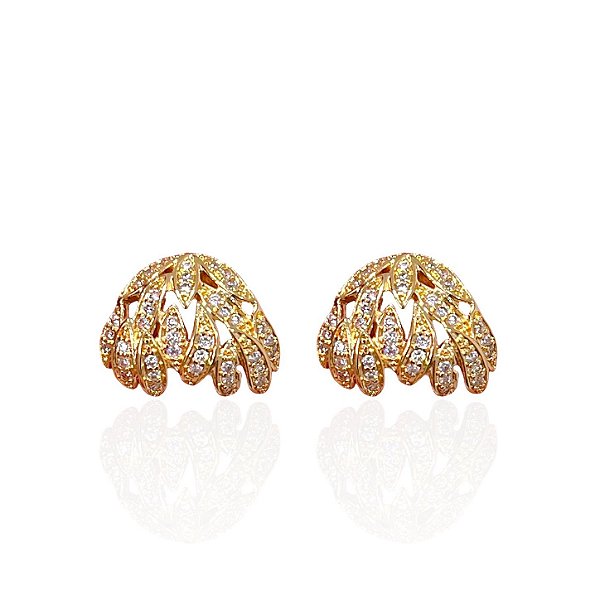Brinco Folheado Ouro 18k e Prata 925 Folhas Cravejada