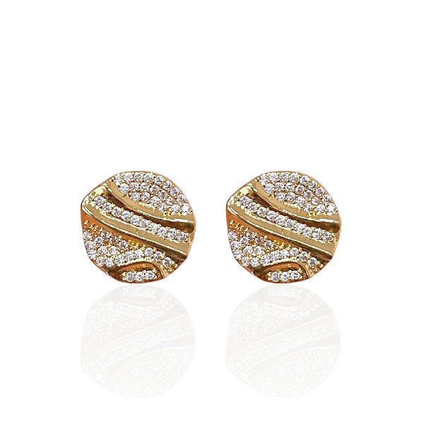Brinco Folheado Ouro 18k e Prata 925 Redondo Cravejado