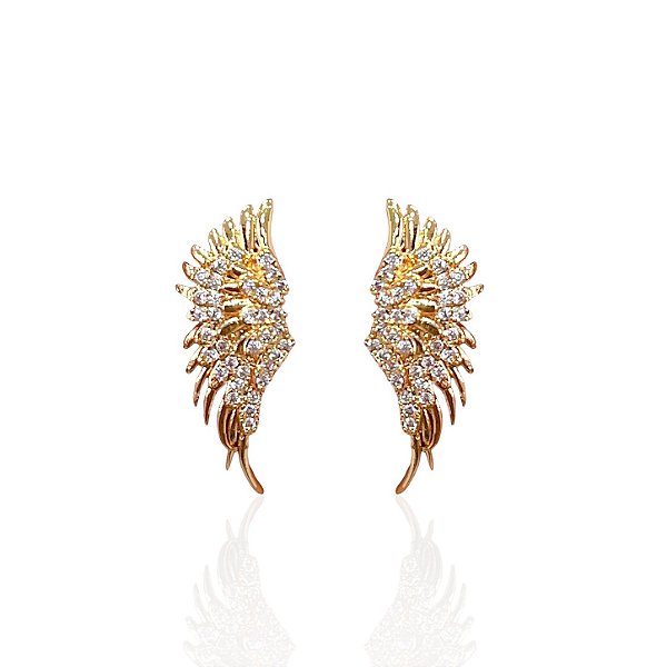Brinco Folheado Ouro 18k e Prata 925 Asa Cravejada