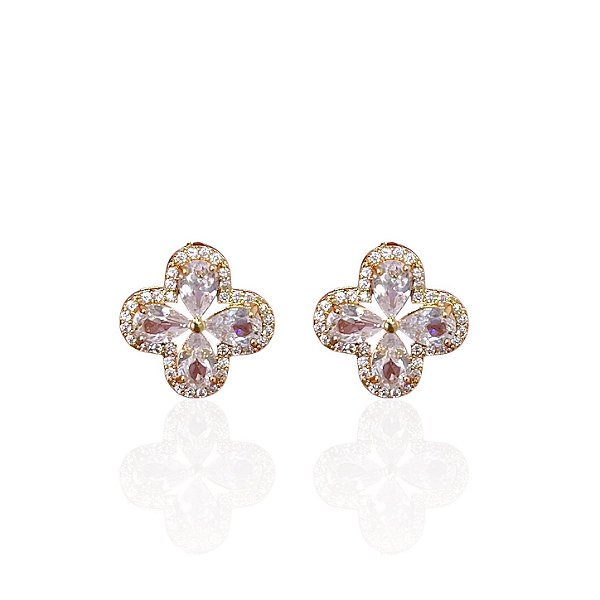 Brinco Folheado Ouro 18k e Prata 925 Flor Cravejada