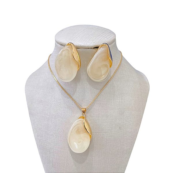 Conjunto Folheado Ouro 18k e Prata 925 Pedraria Orgânica
