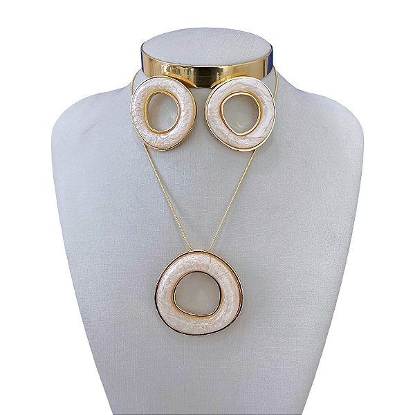 Conjunto Folheado Ouro 18k e Prata 925 Pedraria Redondo