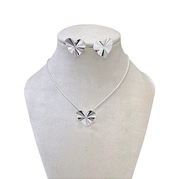 Conjunto Folheado Ouro 18k e Prata 925 Coração Martelado