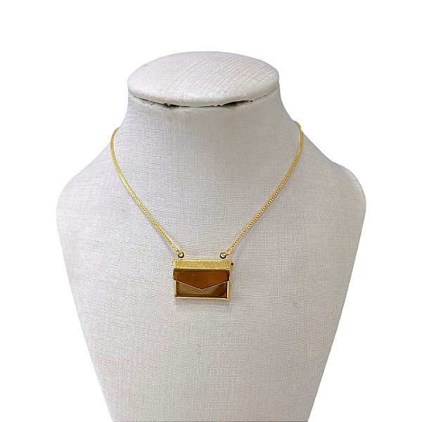 Colar Folheado Ouro 18k e Prata 925 Relicário Carta