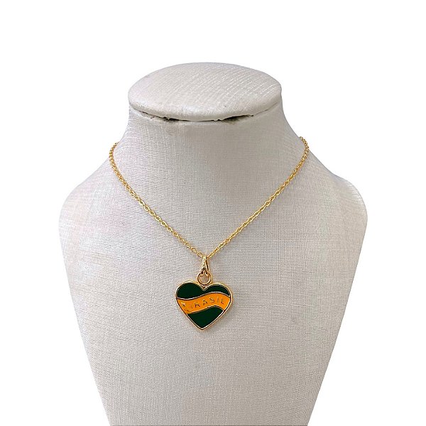 Colar Folheado Ouro 18k Coração do Brasil