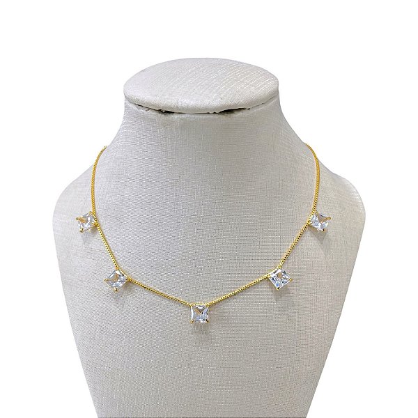 Choker Folheada Ouro 18k Pontos de Luz Quadrado