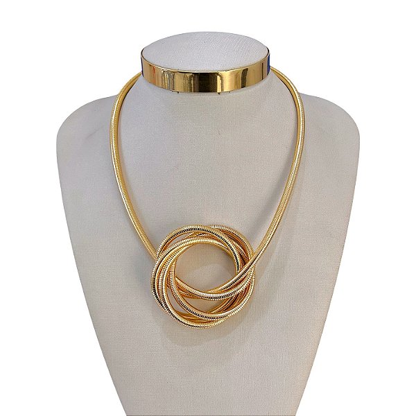2 em 1 Colar ou Pulseira Folheado Ouro 18k e Prata 925 Espiral Mola