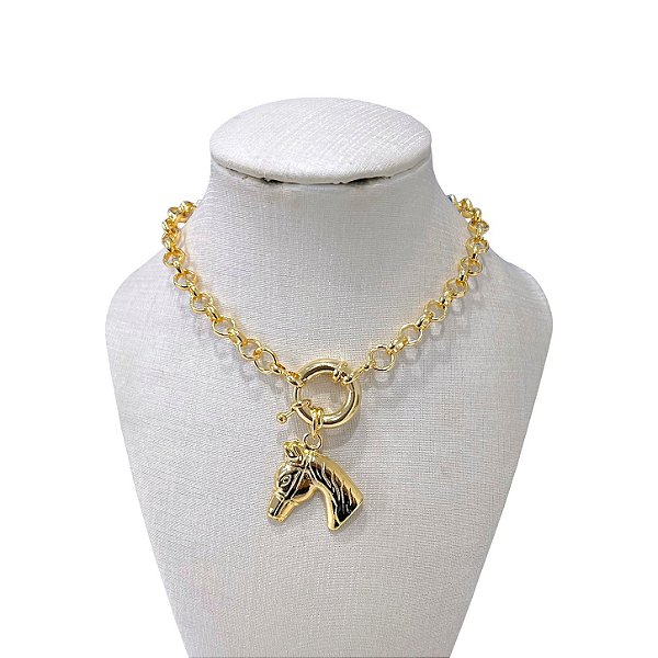 Colar Folheado Ouro 18k Correntaria Elos Português Country Cavalo