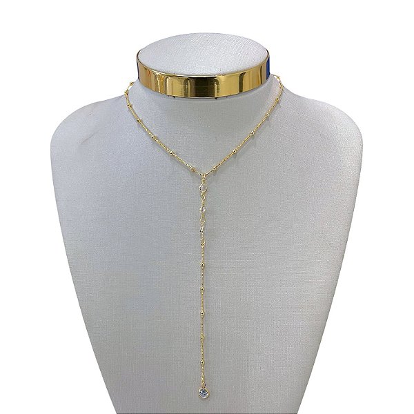 Colar Folheado Ouro 18k Bolinhas Gravatinha Ponto de Luz