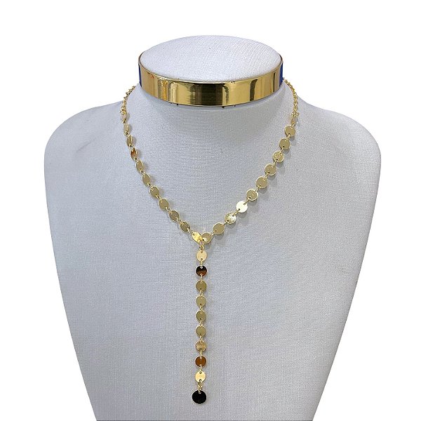 Colar Folheado Ouro 18k Gravatinha Discos