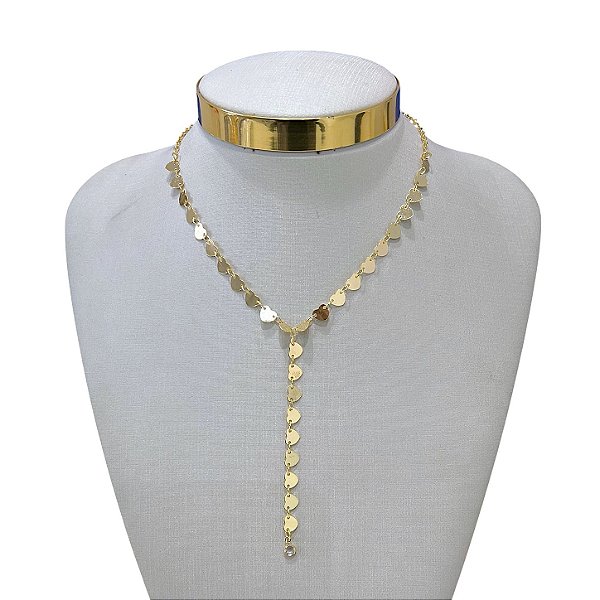 Colar Folheado Ouro 18k Gravatinha Corações