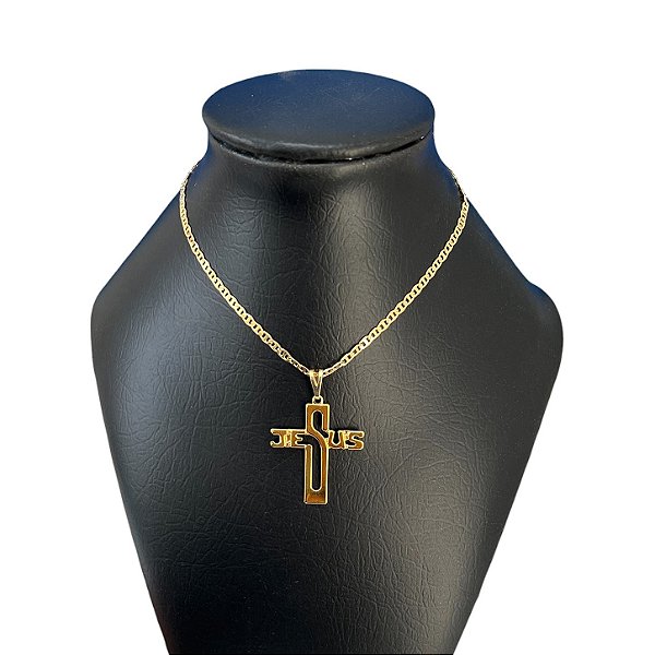 Corrente Masculina Folheado Ouro 18k Cruz Jesus