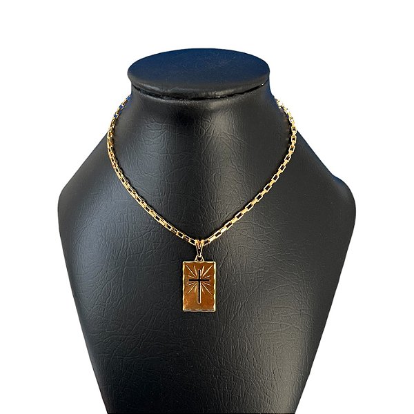 Corrente Masculina Folheado Ouro 18k Placa Cruz