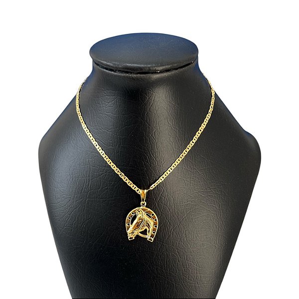 Corrente Masculina Folheado Ouro 18k Ferradura Cavalo