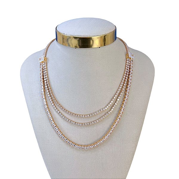 Colar Folheado Ouro 18k e Prata 925 Riviera Três Voltas