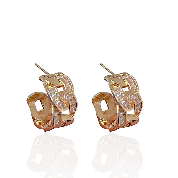 Brinco Folheado Ouro 18k e Prata 925 Argola X Cravejado