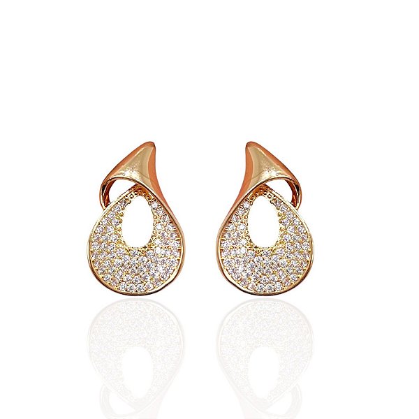 Brinco Folheado Ouro 18k e Prata 925 Gota Cravejada