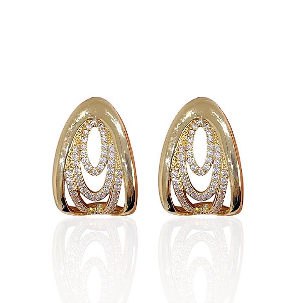 Brinco Folheado Ouro 18k e Prata 925 Gota Tiras Cravejada