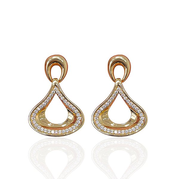 Brinco Folheado Ouro 18k e Prata 925 Gota Cravejada