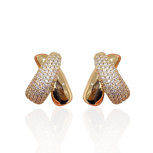 Brinco Folheado Ouro 18k e Prata 925 X Cravejado