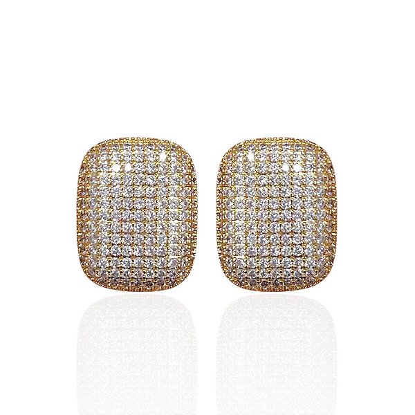 Brinco Folheado Ouro 18k e Prata 925 Quadrado Cravejado