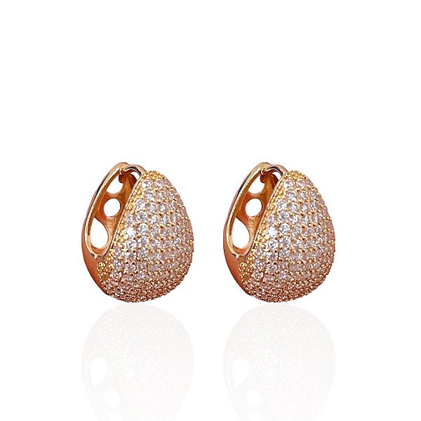 Brinco Folheado Ouro 18k e Prata 925 Gota Cravejada