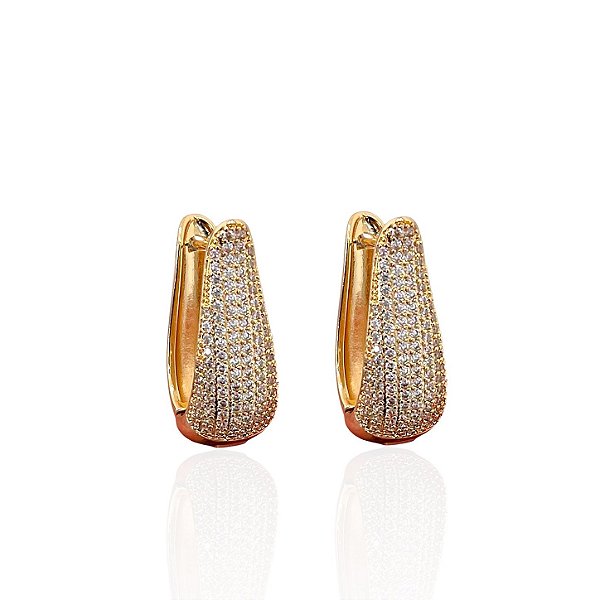 Brinco Folheado Ouro 18k e Prata 925 Gota Cravejada