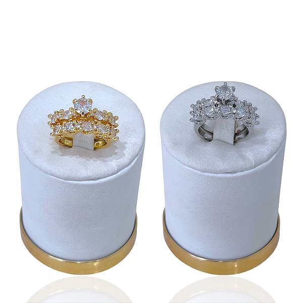 Dois Anéis Numeração Bijuteria Dourado e Prata Ponto de Luz Cravejado Diamante