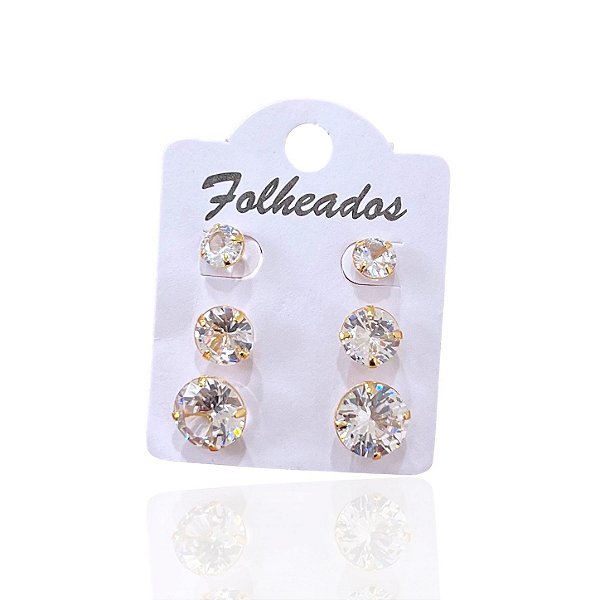 Trio Brincos Folheado Ouro 18k e Prata 925 Redondo Inspiração VG