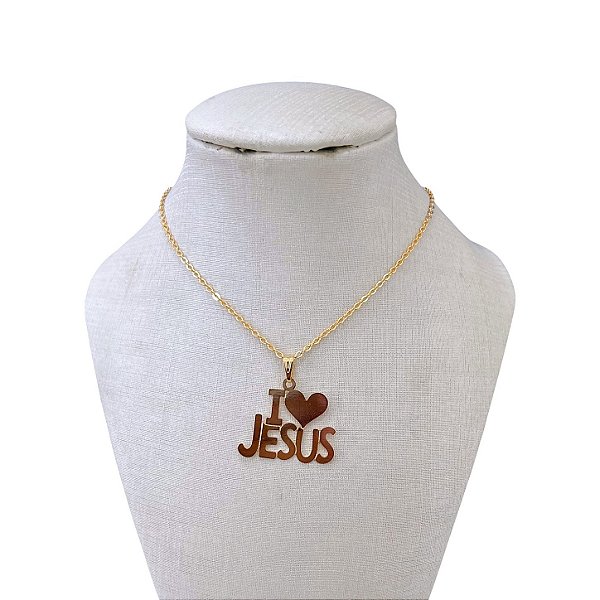 Colar Folheado Ouro 18k e Prata 925 Eu Amo Jesus