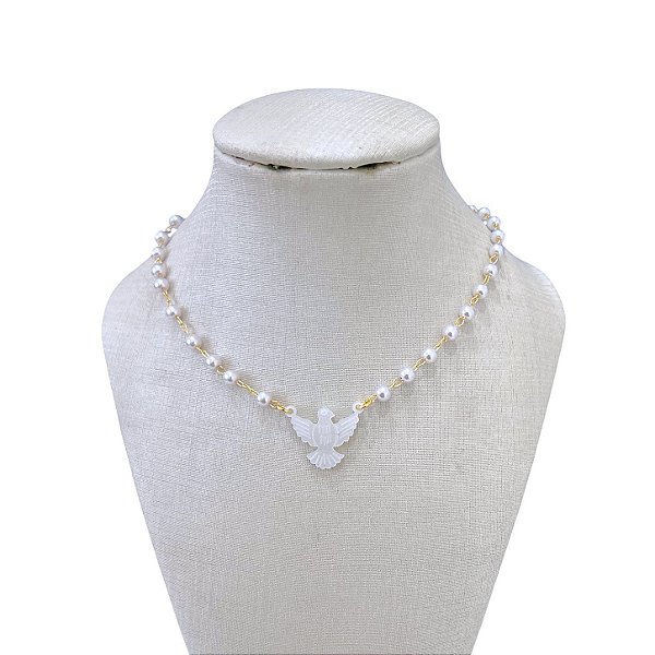 Colar Folheado Ouro 18k e Prata 925 Espírito Sando Pérolas