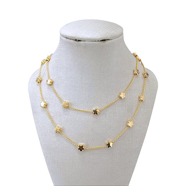 Colar Duplo Folheado Ouro 18k Flor