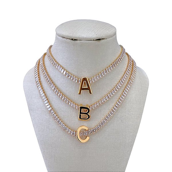 Colar Folheado Ouro 18k e Prata 925 Letra Inicial Riviera