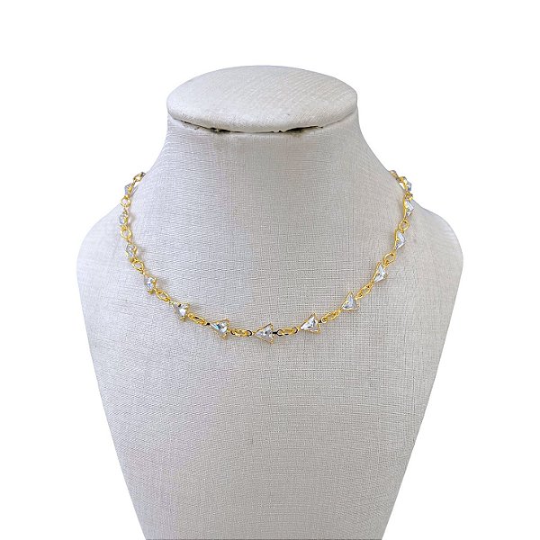 Choker Folheada Ouro 18k e Prata 925 Ponto de Luz Triângulos